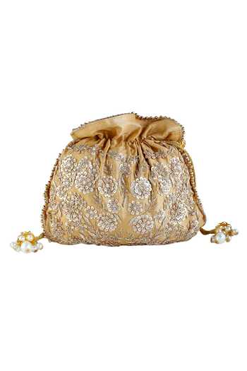 The Purple Sack_Gold Embroidery Potli Bag _Online_at_Aza_Fashions