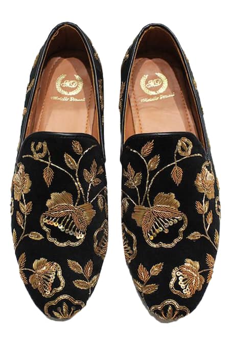 Shop Domani Black Handcrafted Velvet Loafers at Aza Fashions Shop_Domani_Black Handcrafted Velvet Loafers _at_Aza_Fashions