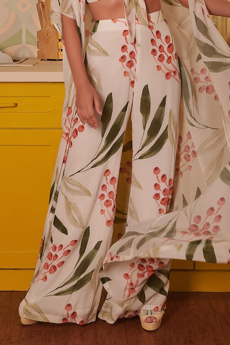 Shirred Floral Print High Waist Side Slit Palazzo Pants for Women –  Anna-Kaci