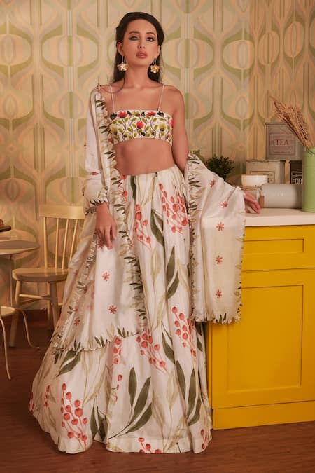 House of Hiya Chanderi Printed Lehenga Set 