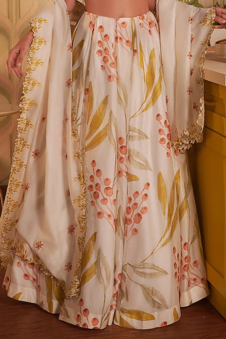 Buy House Of Hiya White Blouse And Lehenga Chanderi & Shantoon Lining Dupatta Printed Set Online at Aza Fashions Buy_House Of Hiya_White Blouse And Lehenga Chanderi & Shantoon Lining Dupatta Printed Set _Online_at_Aza_Fashions