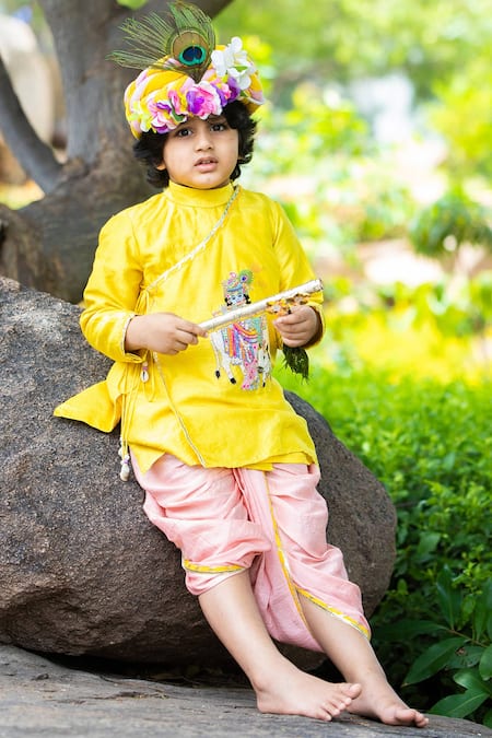Panchhi by Kanupriya Tibrewala Yellow Silk Blend Kurta And Dhoti Pant Set 