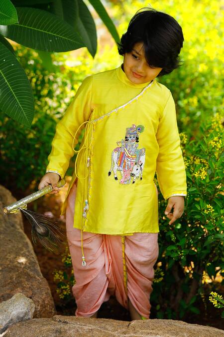 Buy_Panchhi By Kanupriya Tibrewala_Yellow Silk, Cotton Gota Patti, Embroidery Kurta And Dhoti Pant Set_Online_at_Aza_Fashions