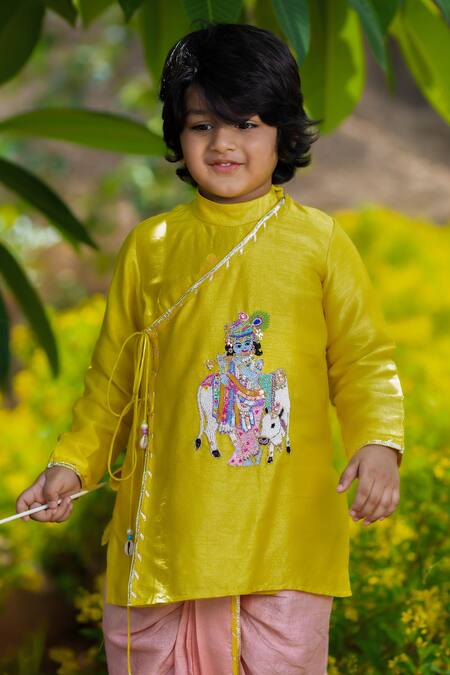 Panchhi By Kanupriya Tibrewala_Yellow Silk, Cotton Gota Patti, Embroidery Kurta And Dhoti Pant Set_at_Aza_Fashions