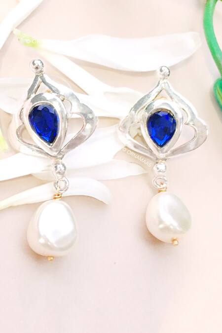 Buy_Ornamaas_Silver Plated Swarovski Bead Drop Danglers_Online_at_Aza_Fashions