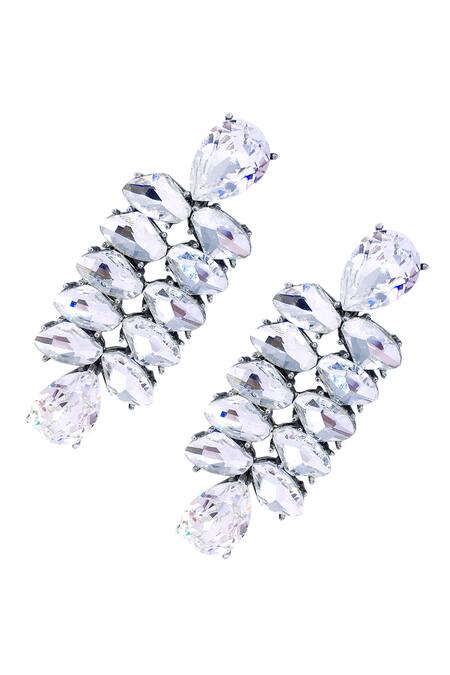 Ornamaas_Silver Plated Swarovski Crystal Cocktail Chandelier Earrings_Online_at_Aza_Fashions