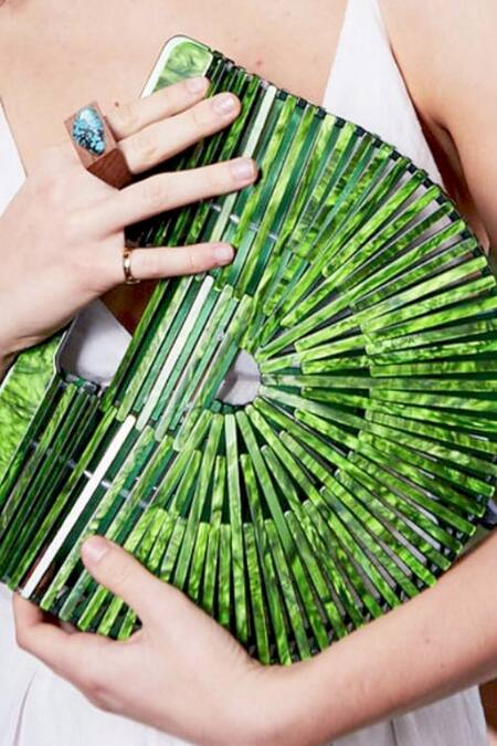 Shop_Sephyr_Green Cut Work Arya Cutout Detail Handbag_at_Aza_Fashions
