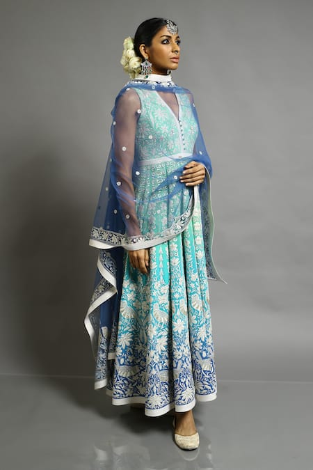 Abhishek Gupta_Blue Georgette Embroidered Anarkali Set  _Online_at_Aza_Fashions