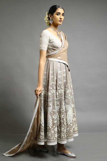 Abhishek Gupta_Grey Georgette Embroidered Anarkali Set _Online_at_Aza_Fashions