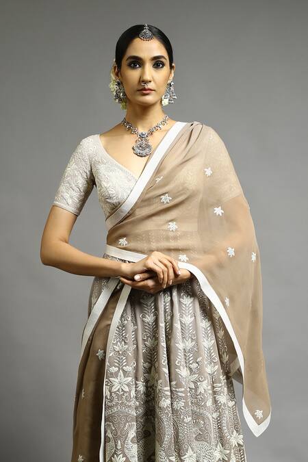 Buy_Abhishek Gupta_Grey Georgette Embroidered Anarkali Set _Online_at_Aza_Fashions