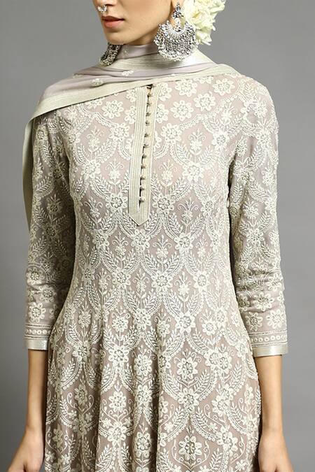Shop Abhishek Gupta Grey Georgette Embroidered Kalidar Anarkali Set Online at Aza Fashions Shop_Abhishek Gupta_Grey Georgette Embroidered Kalidar Anarkali Set _Online_at_Aza_Fashions