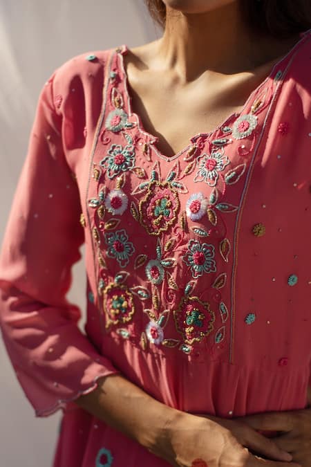 Shop_Apeksha Jain Label_Pink Organza, Georgette, Shantoon Cutdana Work, Floral Embroidered Anarkali Set_Online_at_Aza_Fashions