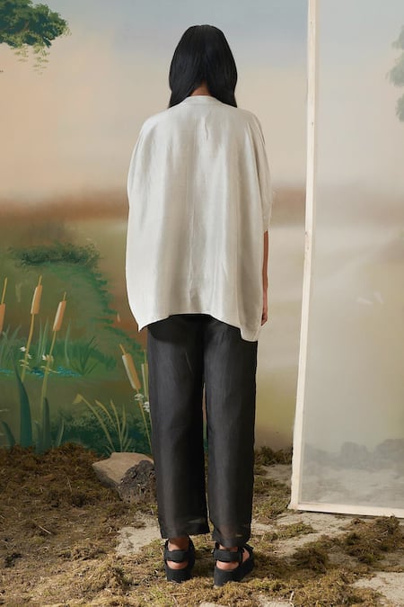 Shop Febo6 Grey Silk Floral Mandarin Collar Embroidered Kaftan Tunic at Aza Fashions Shop_Febo6_Grey Silk Floral Mandarin Collar Embroidered Kaftan Tunic _at_Aza_Fashions