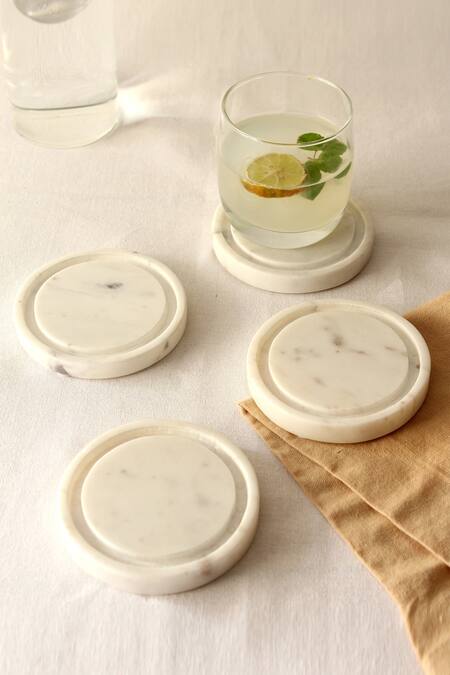 Shop House This White Marble Veli Coasters Gift Box at Aza Fashions Shop_House This_White Marble Veli Coasters Gift Box_at_Aza_Fashions