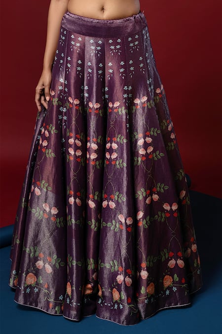 Shop_Nautanky_Purple Kasab Satin V Neck Ziba Crop Top And Lehenga Set _Online_at_Aza_Fashions