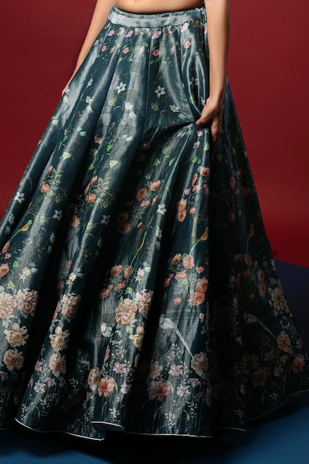 Shop_Nautanky_Green Kasab Satin Dupatta Organza Round Neirin Lehenga Set _Online_at_Aza_Fashions