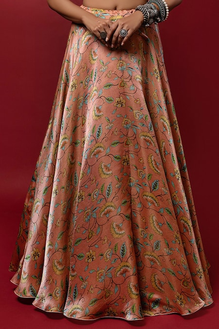 Shop_Nautanky_Pink Kasab Satin Square Neck Aaftab Crop Top And Lehenga Set _Online_at_Aza_Fashions