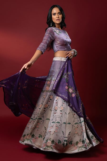 Nautanky_Purple Kasab Satin Dupatta Organza Round Aaftab Lehenga Set _Online_at_Aza_Fashions