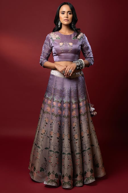 Shop_Nautanky_Purple Kasab Satin Dupatta Organza Round Aaftab Lehenga Set _Online_at_Aza_Fashions