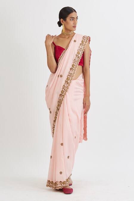 Shop_Peeli Dori_Pink Chanderi Embroidered Saree With Blouse _Online_at_Aza_Fashions