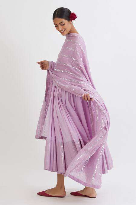 Shop Peeli Dori Purple Rose Cotton Embroidery Round Gota Anarkali With Dupatta Online at Aza Fashions Shop_Peeli Dori_Purple Rose Cotton Embroidery Round Gota Anarkali With Dupatta _Online_at_Aza_Fashions