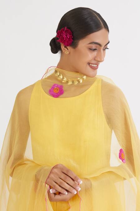 Peeli Dori Yellow Rose Cotton Embroidery Round Anarkali With Dupatta at Aza Fashions Peeli Dori_Yellow Rose Cotton Embroidery Round Anarkali With Dupatta _at_Aza_Fashions