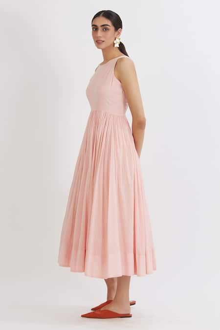 Buy_Peeli Dori_Pink Rose Cotton Embroidery Round Anarkali With Chanderi Dupatta _Online_at_Aza_Fashions