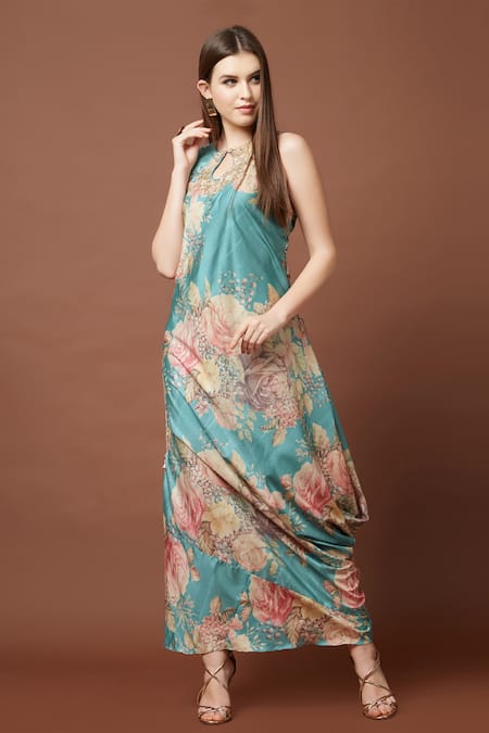 Aayushi Maniar Blue Tussar Silk Maxi Dress