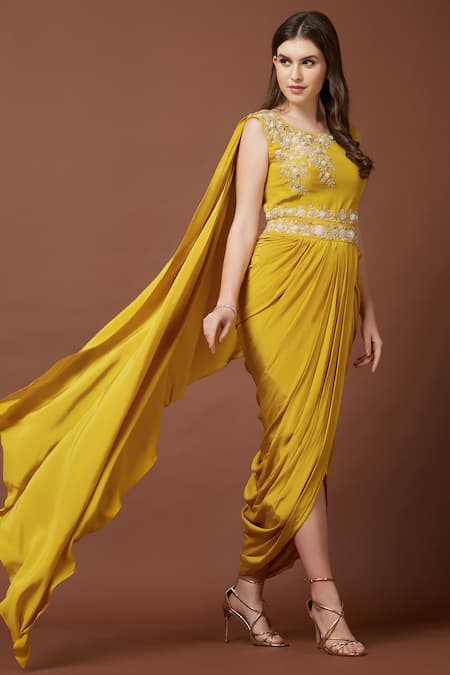Delightful Yellow Colored Partywear Embroidered Silk Gown – fashionnaari