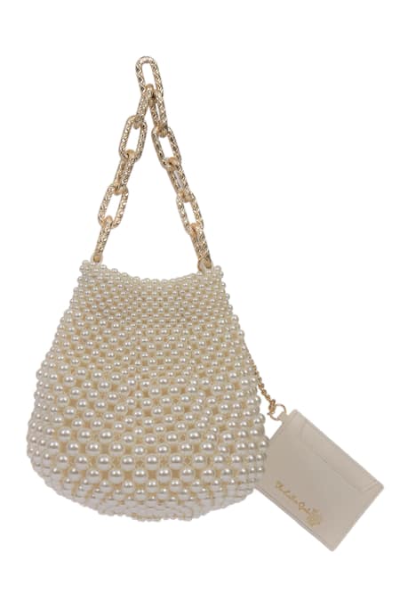 Shop_The Leather Garden_White Beads Embellished Handbag _Online_at_Aza_Fashions