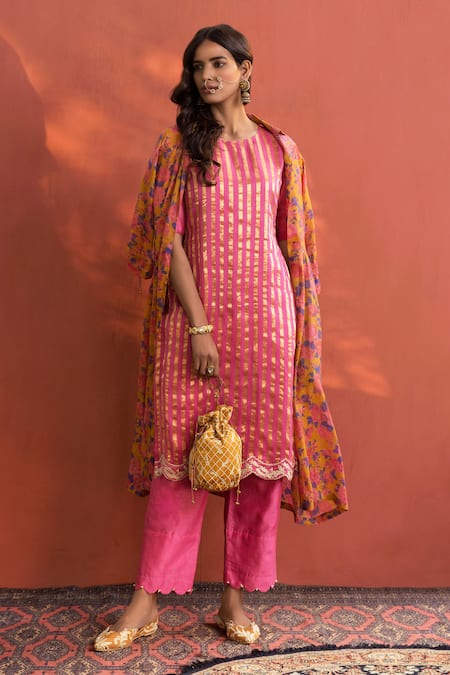 Naaz By Noor Zari Jacket & Chanderi Pant Set 