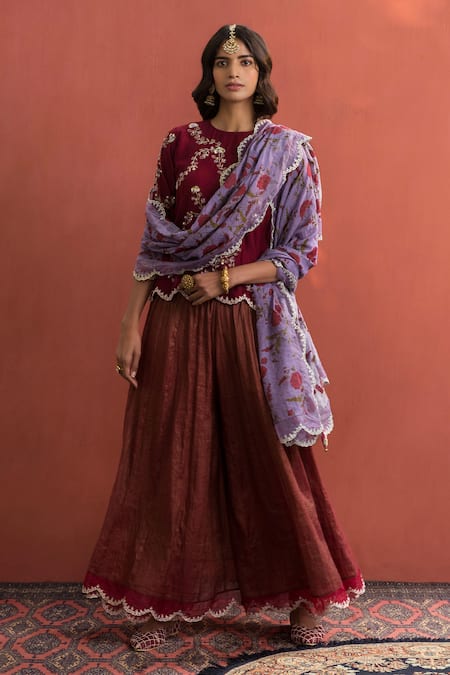 NAAZ BY NOOR Chanderi Short Kurta & Zari Palazzo Set 