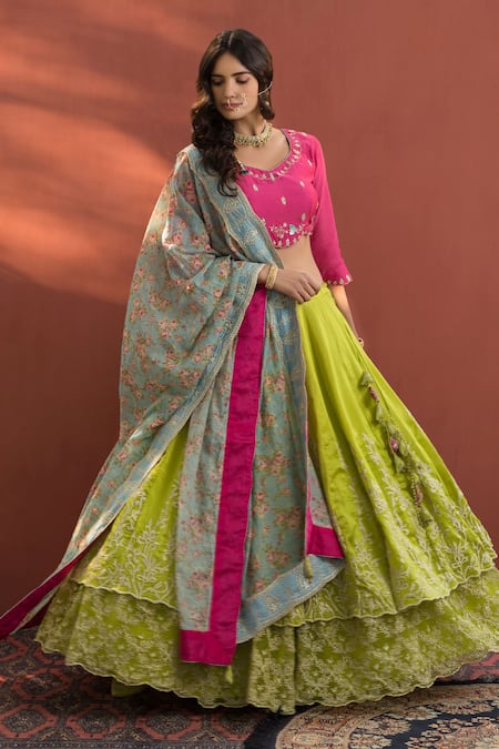 Yellow,Pink Banarasi Silk Designer Lehenga Choli | Yellow lehenga, Lehenga  choli online, Designer lehenga choli