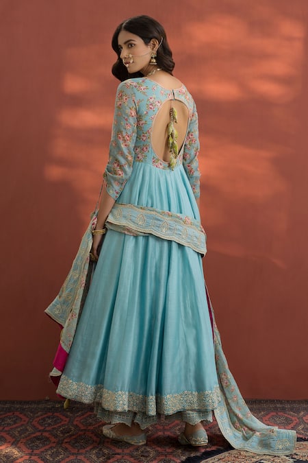 Naaz By Noor Chanderi Floral Print Anarkali Set 