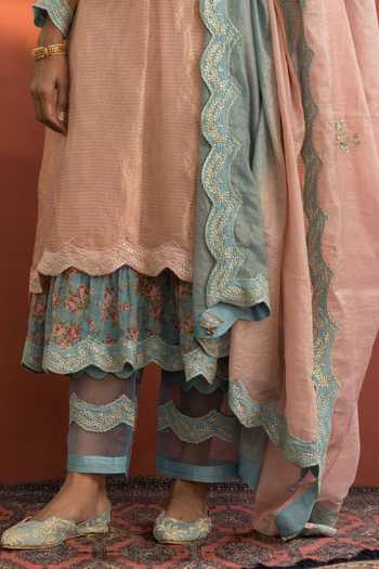 Buy Naaz By Noor Pink Chanderi, Printed Zari V Neck Striped Kurta Set Online at Aza Fashions Buy_Naaz By Noor_Pink Chanderi, Printed Zari V Neck Striped Kurta Set _Online_at_Aza_Fashions