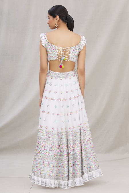 Shop_Gopi Vaid_White Blouse And Lehenga Cotton Silk Dupatta Organza Embroidered Bridal Set _at_Aza_Fashions