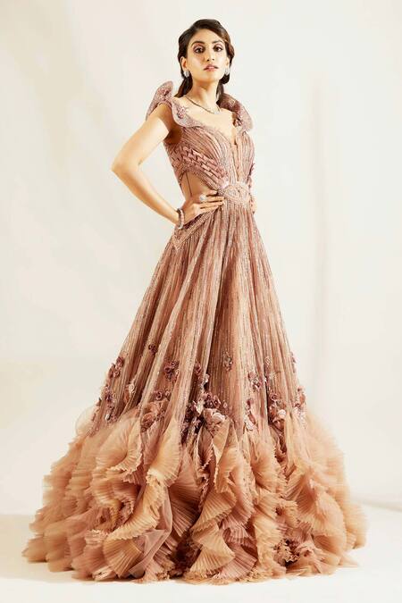 Buy Adaara Couture Purple Raw Silk, Net Sweetheart Neck Embellished Ruffle Gown Online at Aza Fashions Buy_Adaara Couture_Purple Raw Silk, Net Sweetheart Neck Embellished Ruffle Gown _Online_at_Aza_Fashions