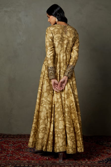 RI.Ritu Kumar Ananya Silk Floral Print & Embroidered Gown 