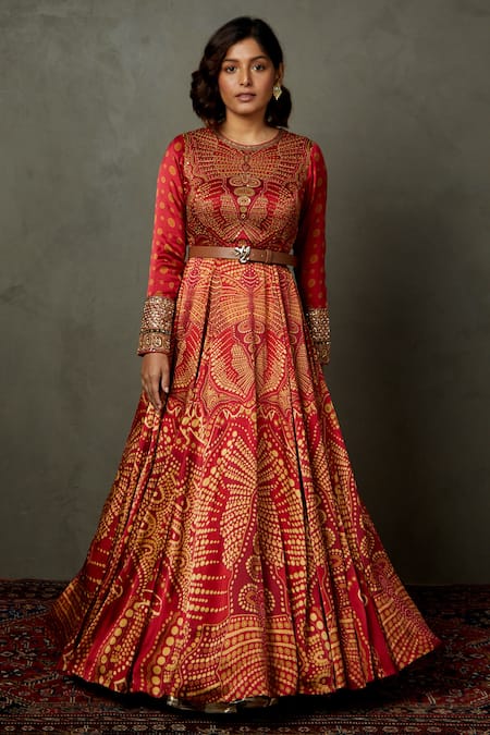 Red Color Pearl Work Designer Gown