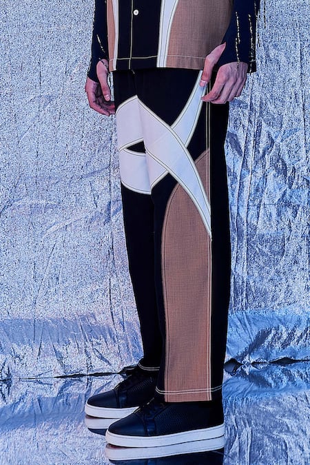 Line Out Line Black Cotton Solid Cut And Sew Pant Online at Aza Fashions Line Out Line_Black Cotton Solid Cut And Sew Pant _Online_at_Aza_Fashions