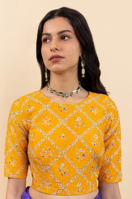 Pita Nila_Purple Silk, Satin, Organza, Cotton Soha Placement Saree With Blouse _Online_at_Aza_Fashions