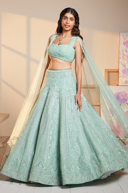 Ivory Dupion Silk Zardosi Embroidered Lehenga Set Design by Chamee and Palak  at Pernia's Pop Up Shop 2024