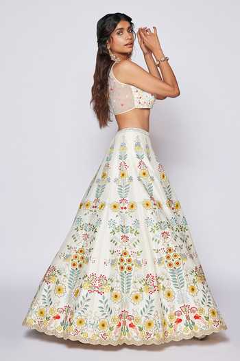 Buy_Chamee & Palak_Ivory Floral Pattern Round Bella Dona Embroidered Bridal Lehenga Set_Online_at_Aza_Fashions