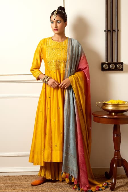 Loka by Veerali Raveshia Chanderi Silk Anarkali Sharara Set 