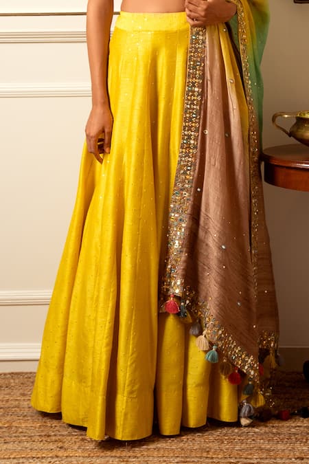 Shop_Loka By Veerali Raveshia_Yellow Organza, Dupion , Chanderi Gota Patti, Mirror Work, Lehenga Set _Online_at_Aza_Fashions