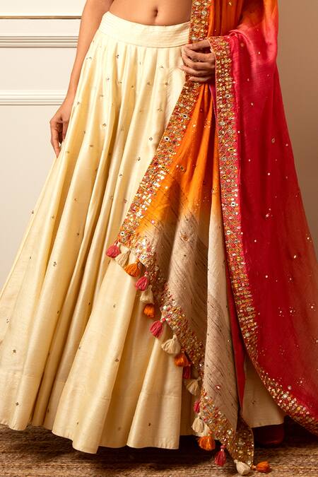 Loka By Veerali Raveshia White Organza, Dupion , Chanderi Gota Patti, Mirror Work, Lehenga Set Online at Aza Fashions Loka By Veerali Raveshia_White Organza, Dupion , Chanderi Gota Patti, Mirror Work, Lehenga Set _Online_at_Aza_Fashions