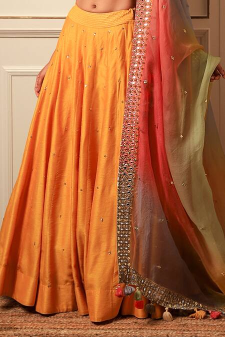 Shop Loka By Veerali Raveshia Yellow Organza, Dupion , Chanderi Gota Patti, Mirror Work, Lehenga Set Online at Aza Fashions Shop_Loka By Veerali Raveshia_Yellow Organza, Dupion , Chanderi Gota Patti, Mirror Work, Lehenga Set _Online_at_Aza_Fashions