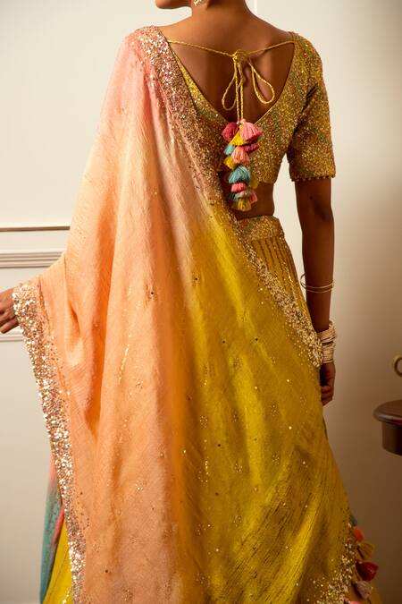 Buy Loka By Veerali Raveshia Yellow Organza, Dupion , Chanderi Gota Patti, Mirror Work, Lehenga Set Online at Aza Fashions Buy_Loka By Veerali Raveshia_Yellow Organza, Dupion , Chanderi Gota Patti, Mirror Work, Lehenga Set _Online_at_Aza_Fashions