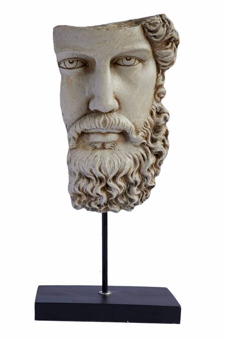 H2H_Beige Metal Alloy Artificial Stones Bearded Man Sculpture _Online_at_Aza_Fashions