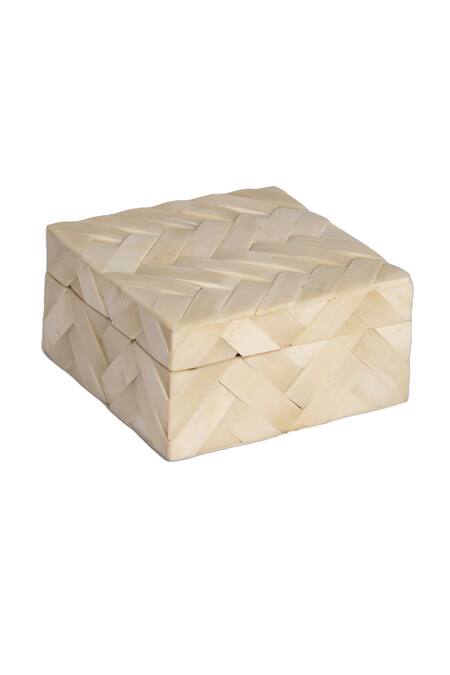 Buy_H2h_White Mdf Woven Trinket Storage Box_Online_at_Aza_Fashions